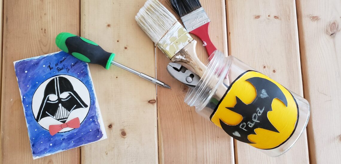 Idée cadeau enfant pour la fête des pères - carte de vœux et boîte de rangement d'outils