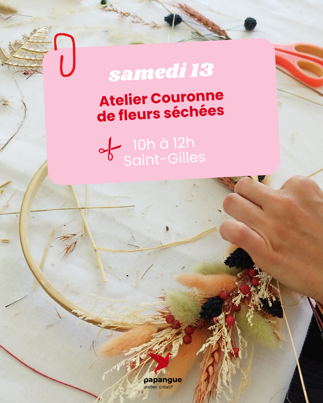 atelier couronne de fleurs séchées La Réunion